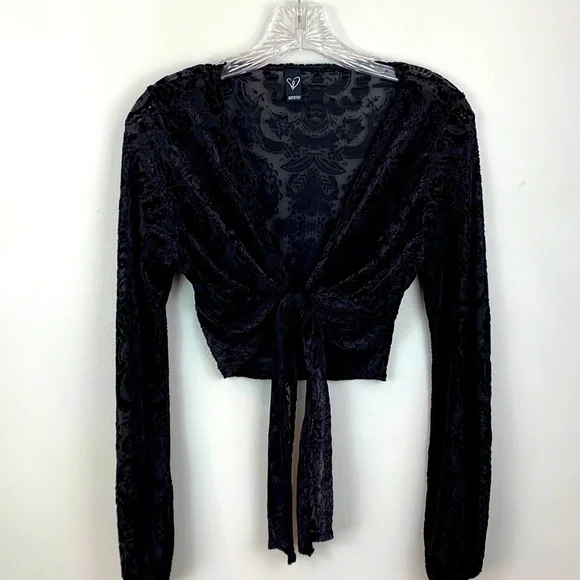 Windsor Chic Velvet Burnout Tie-Front Top - Picture 5 of 11